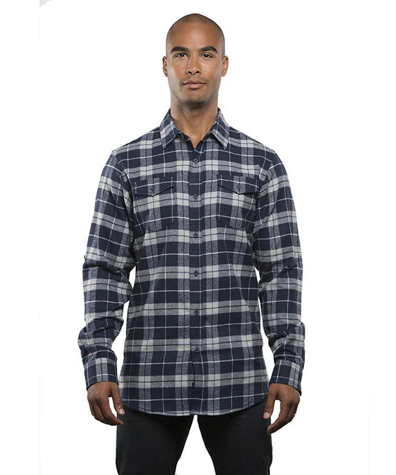 Burnside B1159 - Men's Long Sleeve Plaid Shirt – Navy - B1159