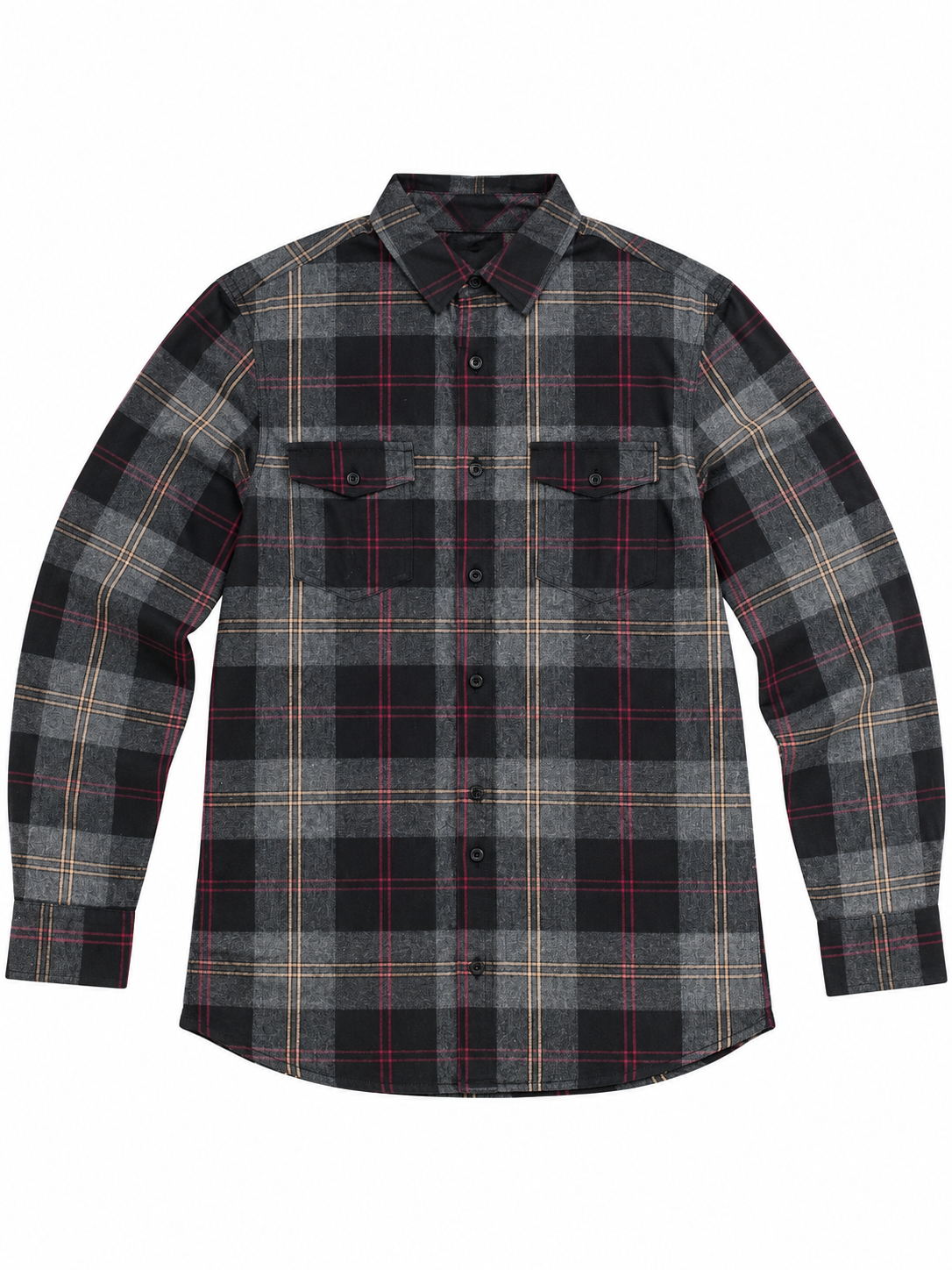 Burnside B8210 - Burnside Men's Black / Steel Plaid Long Sleeve Flannel Shirt - B8210 (Black / Steel)