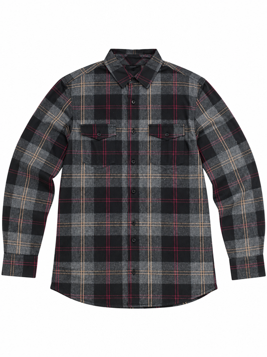 Burnside B8210 - Burnside Men's Black / Steel Plaid Long Sleeve Flannel Shirt - B8210 (Black / Steel)