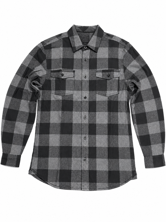 Burnside B8210 - Men's Charcoal / Black Plaid Long Sleeve Flannel Shirt – Button-Up Casual Shirt - B8210 (Charcoal / Black)