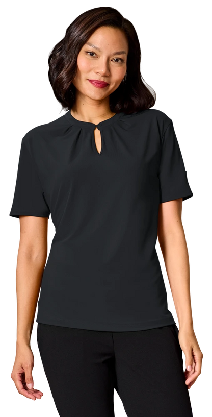 Blue Generation Ladies’ Matte Jersey Keyhole Neckline Short Sleeve Blouse-BG6012