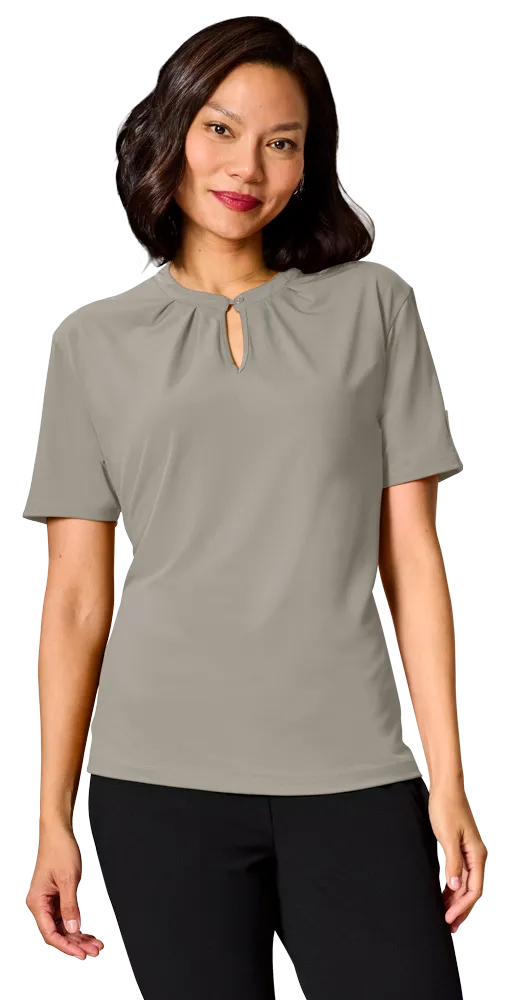 Blue Generation Ladies’ Matte Jersey Keyhole Neckline Short Sleeve Blouse-BG6012