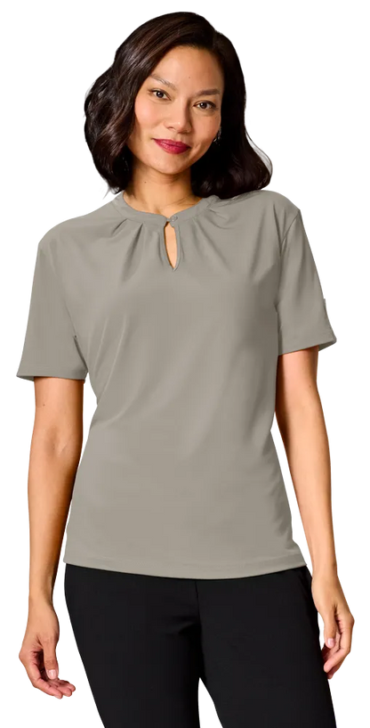 Blue Generation Ladies’ Matte Jersey Keyhole Neckline Short Sleeve Blouse-BG6012
