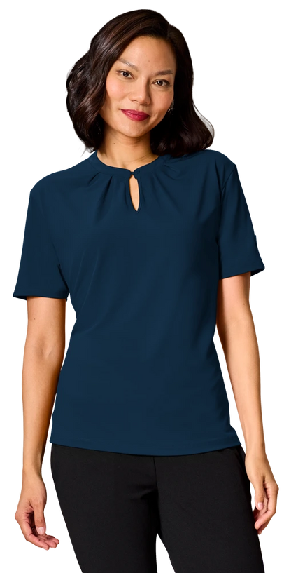 Blue Generation Ladies’ Matte Jersey Keyhole Neckline Short Sleeve Blouse-BG6012