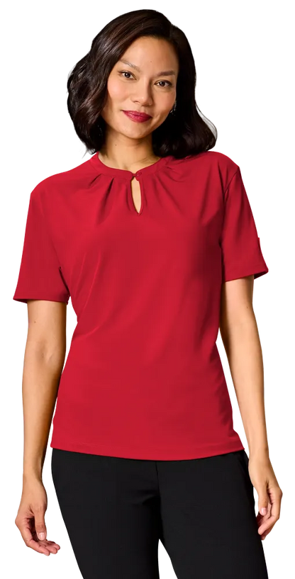 Blue Generation Ladies’ Matte Jersey Keyhole Neckline Short Sleeve Blouse-BG6012
