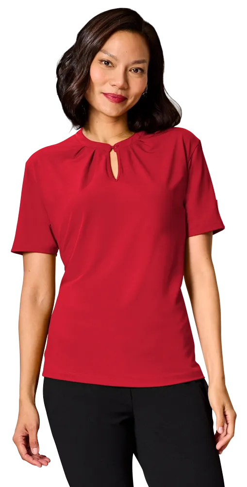Blue Generation Ladies’ Matte Jersey Keyhole Neckline Short Sleeve Blouse-BG6012