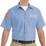 Custom Name Embroidery Short Sleeve Industrial Solid Work Shirt with Name Embroidery and American Flag Patch - SP24
