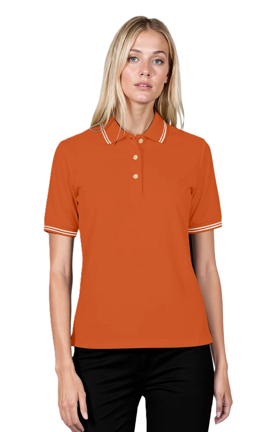 Blue Generation Ladies' Superblend Tipped Pique Polo-BG6205 -Burnt Orange