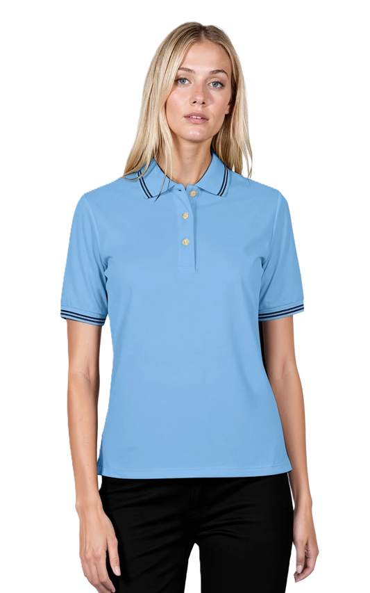 Blue Generation Ladies' Superblend Tipped Pique Polo-BG6205 -Light Blue Navy