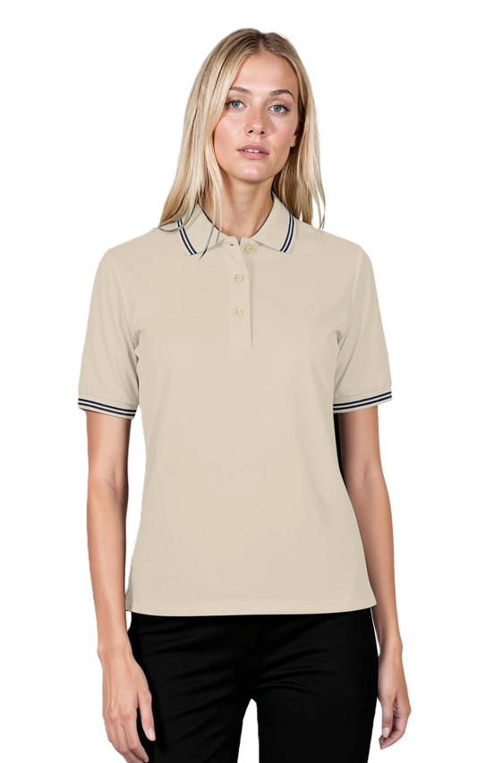 Blue Generation Ladies' Superblend Tipped Pique Polo-BG6205 -Natural Black