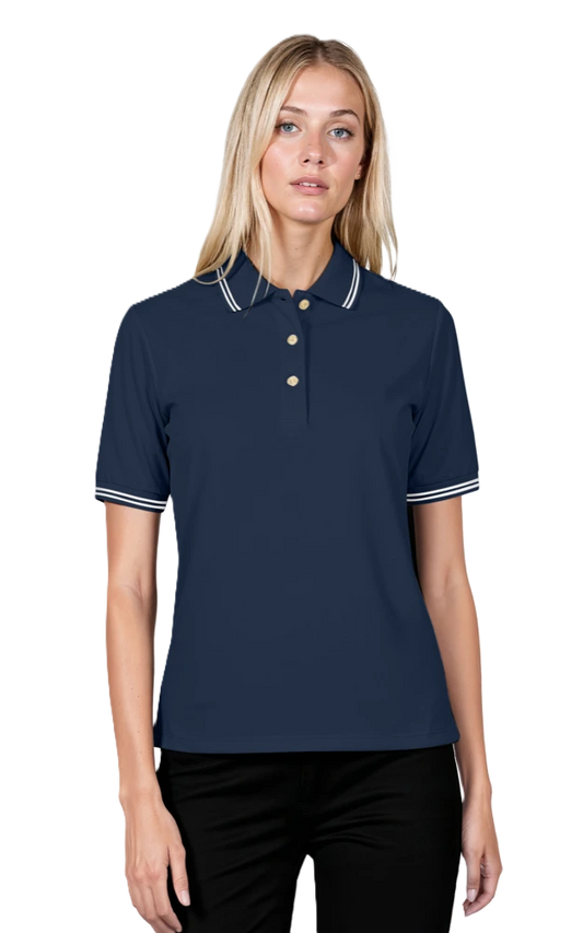 Blue Generation Ladies' Superblend Tipped Pique Polo-BG6205 -Navy Pearl