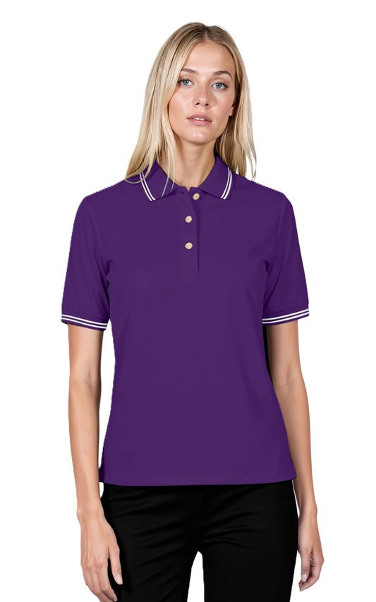 Blue Generation Ladies' Superblend Tipped Pique Polo-BG6205 -Purple Pearl