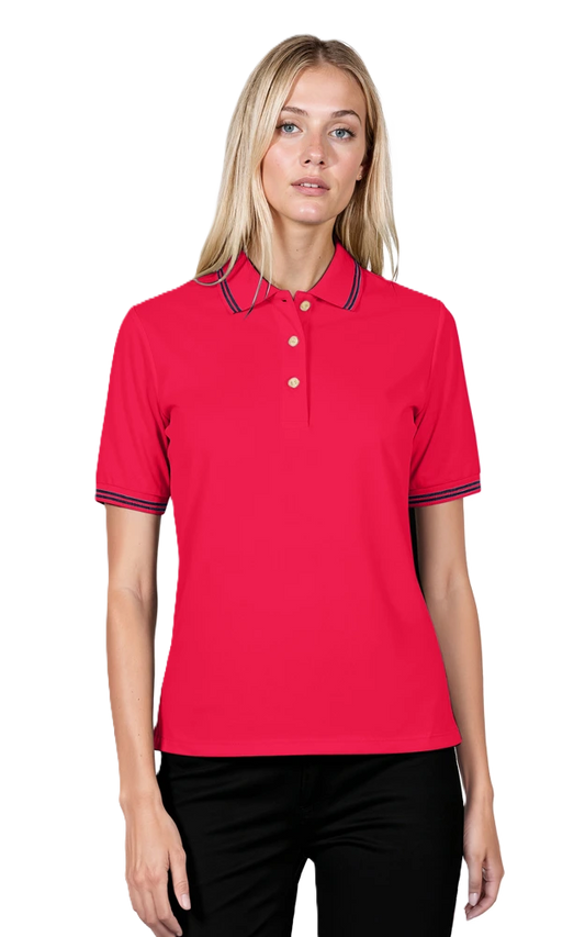 Blue Generation Ladies' Superblend Tipped Pique Polo-BG6205 -Red Black