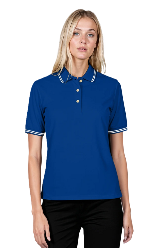 Blue Generation Ladies' Superblend Tipped Pique Polo-BG6205 -Royal White