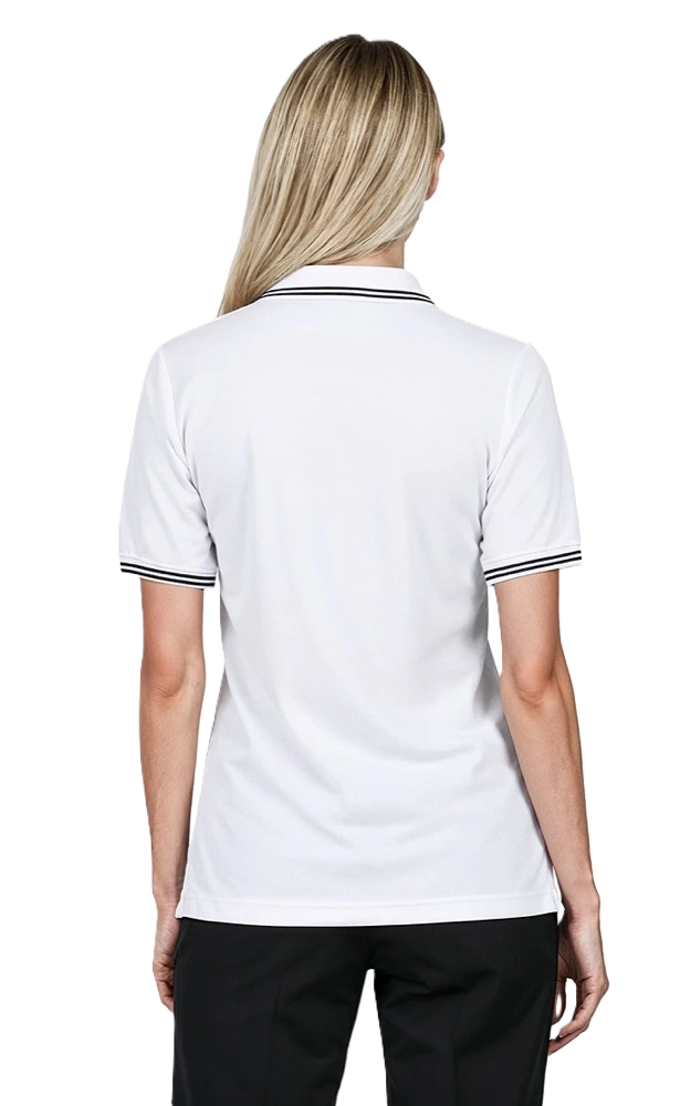 Blue Generation Ladies' Superblend Tipped Pique Polo - BG6205C - White Navy Stripes (XL, 2XL, 3XL, 4XL)