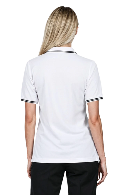 Blue Generation Ladies' Superblend Tipped Pique Polo - BG6205C - White Navy Stripes (XL, 2XL, 3XL, 4XL)