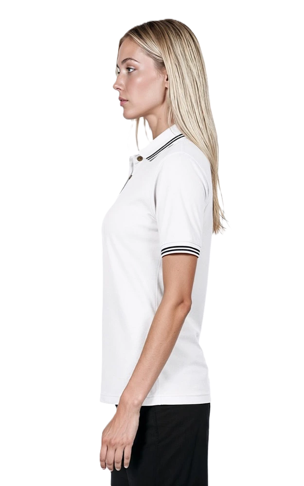Blue Generation Ladies' Superblend Tipped Pique Polo - BG6205C - White Navy Stripes (XL, 2XL, 3XL, 4XL)