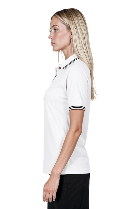 Blue Generation Ladies' Superblend Tipped Pique Polo - BG6205C - White Navy Stripes (XL, 2XL, 3XL, 4XL)