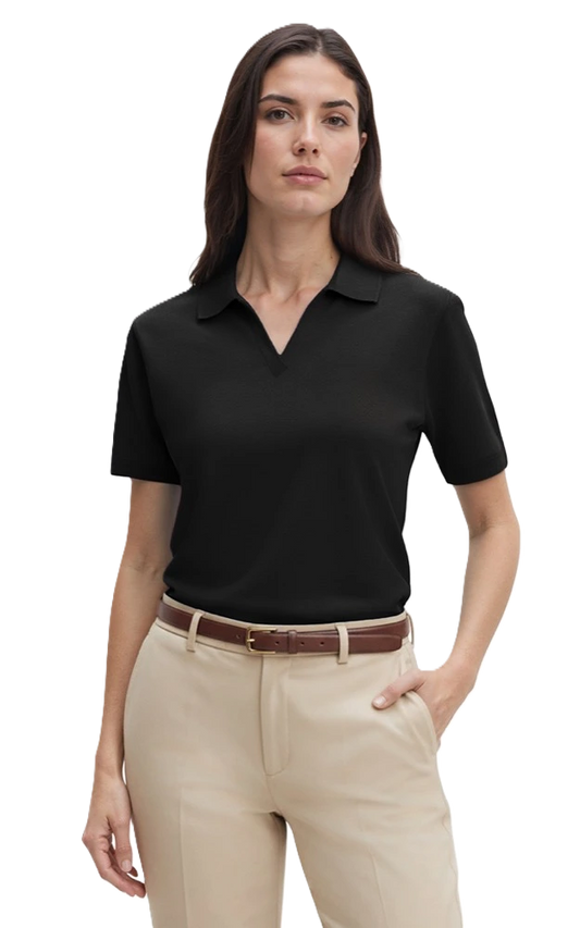 Blue Generation Ladies' Superblend V-Neck Polo-BG6209 -Black
