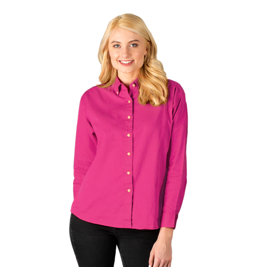 Blue Generation Ladies' L/S 100% Cotton Twill Shirt - BG6213C - Clearance - Sangria (S, 2XL, 3XL, 4XL)