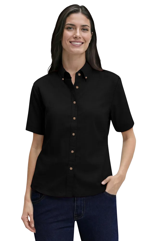 Blue Generation BG6213S Women's Short-Sleeve 100% Cotton Twill Shirt Black XL