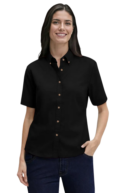 Blue Generation Ladies' Short-Sleeve 100% Cotton Twill Shirt-BG6213S