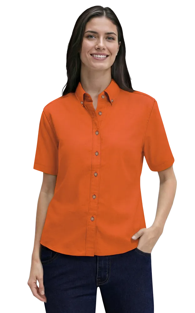 Blue Generation Ladies' Short-Sleeve 100% Cotton Twill Shirt-BG6213S