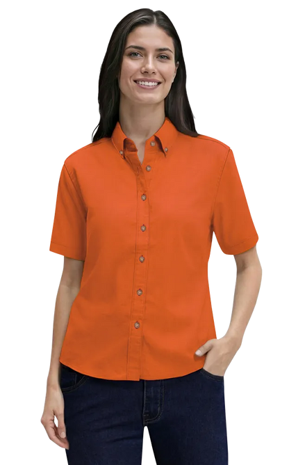 Blue Generation Ladies' Short-Sleeve 100% Cotton Twill Shirt-BG6213S