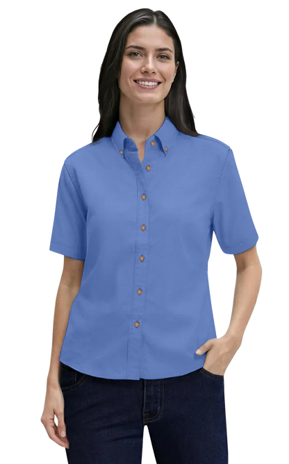 Blue Generation Ladies' Short-Sleeve 100% Cotton Twill Shirt-BG6213S