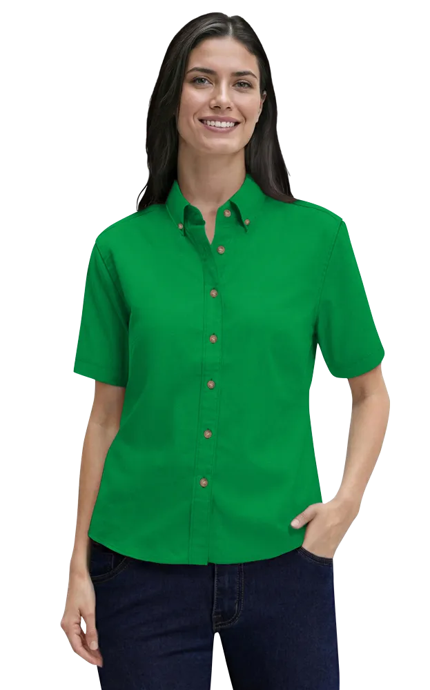 Blue Generation Ladies' Short-Sleeve 100% Cotton Twill Shirt-BG6213S