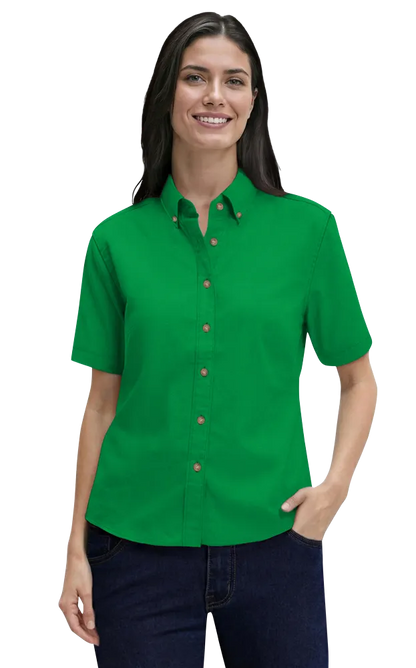 Blue Generation Ladies' Short-Sleeve 100% Cotton Twill Shirt-BG6213S