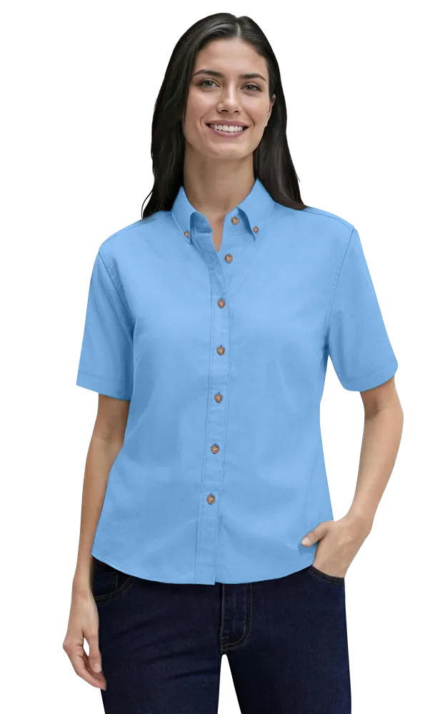 Blue Generation Ladies' Short-Sleeve 100% Cotton Twill Shirt-BG6213S