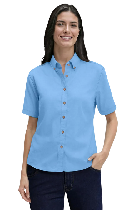 Blue Generation Ladies' Short-Sleeve 100% Cotton Twill Shirt-BG6213S
