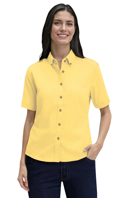 Blue Generation Ladies' Short-Sleeve 100% Cotton Twill Shirt-BG6213S