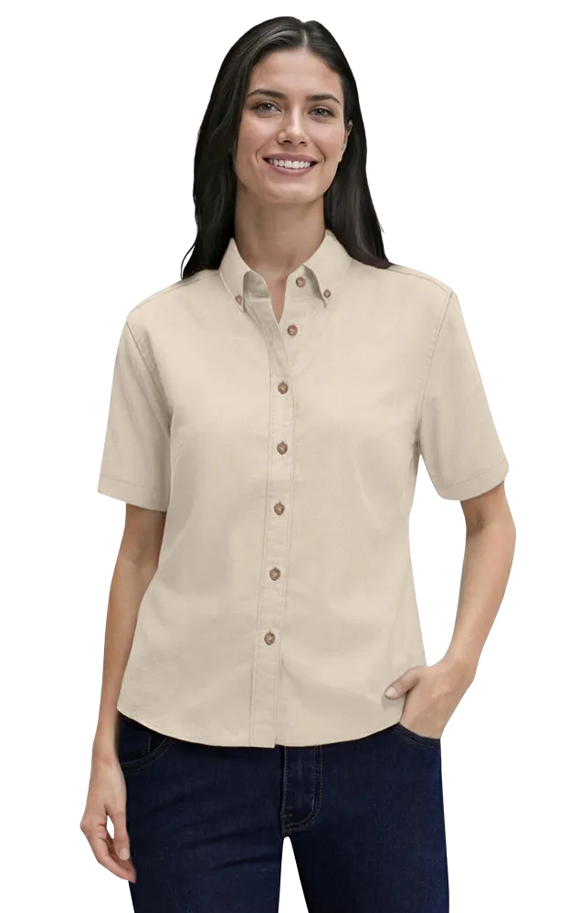 Blue Generation Ladies' Short-Sleeve 100% Cotton Twill Shirt-BG6213S