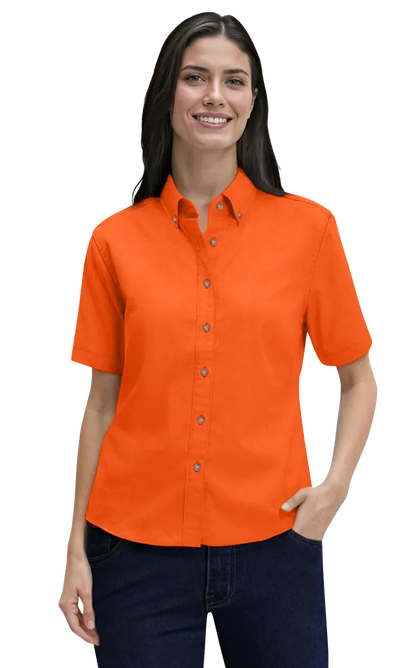 Blue Generation Ladies' Short-Sleeve 100% Cotton Twill Shirt-BG6213S