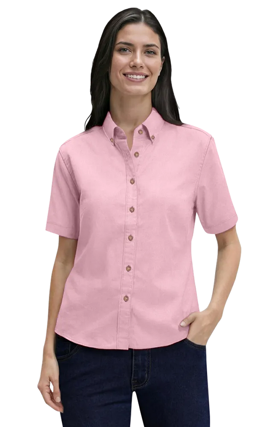 Blue Generation Ladies' S/S 100% Cotton Twill Shirt - BG6213SC - Clearance - Pink (S, M, L, XL, 2XL, 3XL, 4XL)