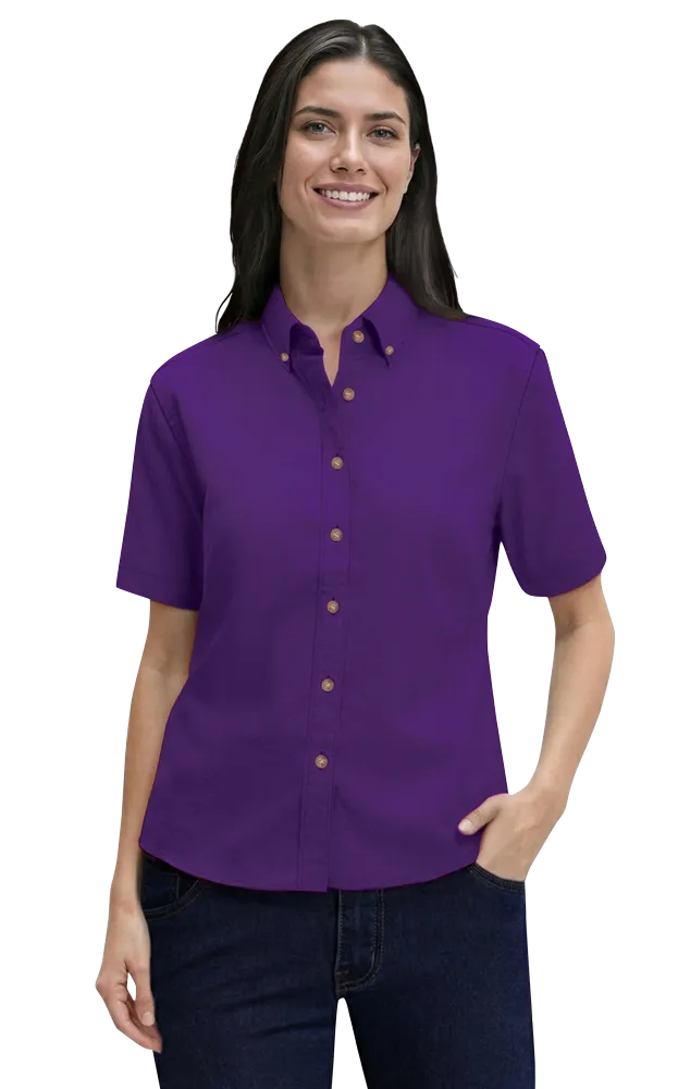 Blue Generation Ladies' Short-Sleeve 100% Cotton Twill Shirt-BG6213S