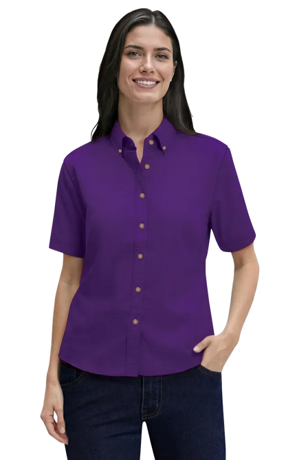 Blue Generation Ladies' Short-Sleeve 100% Cotton Twill Shirt-BG6213S