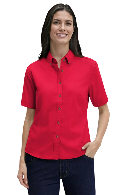 Blue Generation Ladies' Short-Sleeve 100% Cotton Twill Shirt-BG6213S