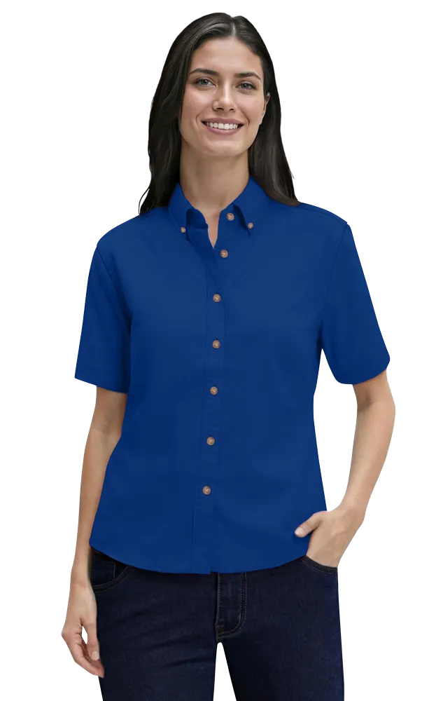Blue Generation Ladies' Short-Sleeve 100% Cotton Twill Shirt-BG6213S