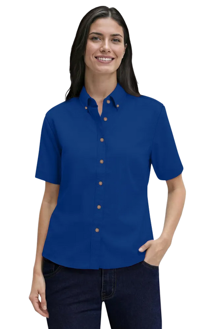 Blue Generation Ladies' Short-Sleeve 100% Cotton Twill Shirt-BG6213S