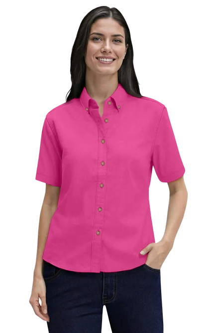 Blue Generation Ladies' S/S 100% Cotton Twill Shirt - BG6213SC - Clearance - Sangria (M, L, XL, 2XL, 3XL, 4XL)