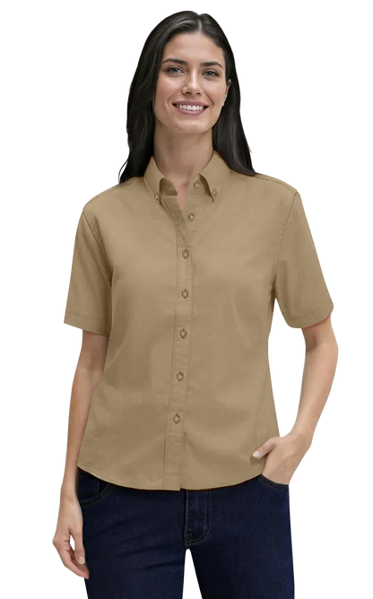 Blue Generation Ladies' Short-Sleeve 100% Cotton Twill Shirt-BG6213S