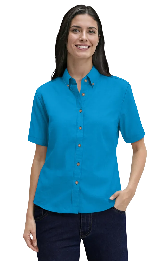 Blue Generation Ladies' Short-Sleeve 100% Cotton Twill Shirt-BG6213S