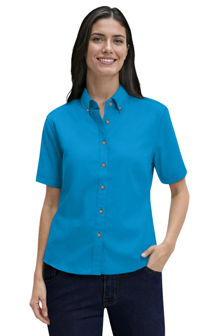Blue Generation Ladies' Short-Sleeve 100% Cotton Twill Shirt-BG6213S