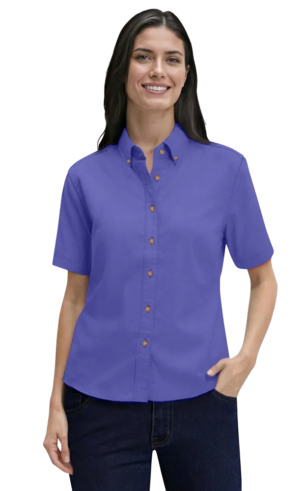 Blue Generation Ladies' Short-Sleeve 100% Cotton Twill Shirt-BG6213S