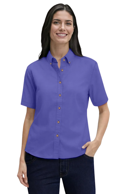 Blue Generation Ladies' Short-Sleeve 100% Cotton Twill Shirt-BG6213S