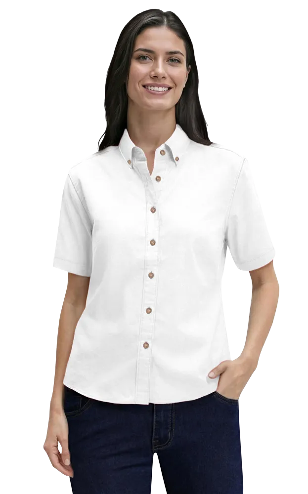 Blue Generation Ladies' Short-Sleeve 100% Cotton Twill Shirt-BG6213S