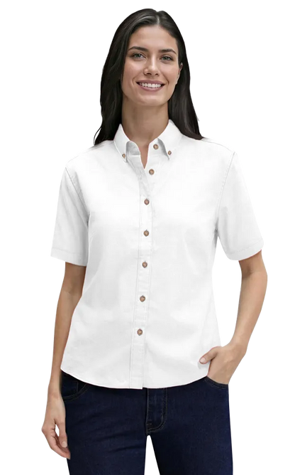 Blue Generation Ladies' Short-Sleeve 100% Cotton Twill Shirt-BG6213S
